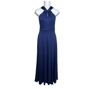 Ann Taylor Women Dress 10 NWT Maxi Long Dress Navy Rayon Jersey Lined Halter